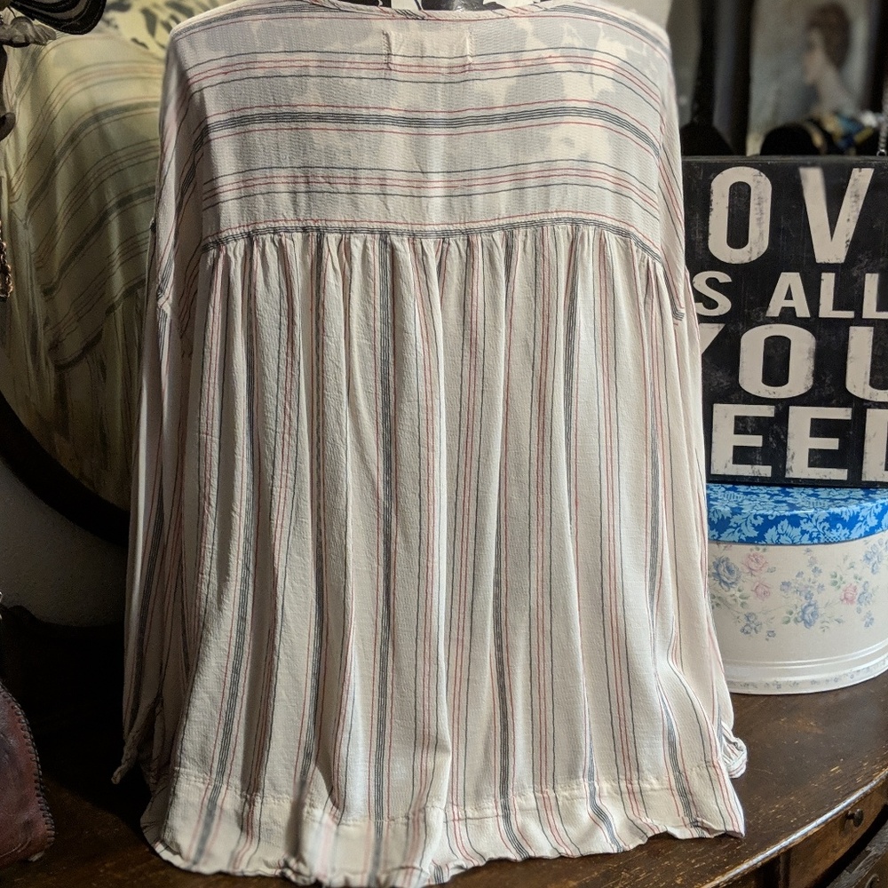 Boho Top Long Sleeve Cream Red Striped - Picture 7 of 8